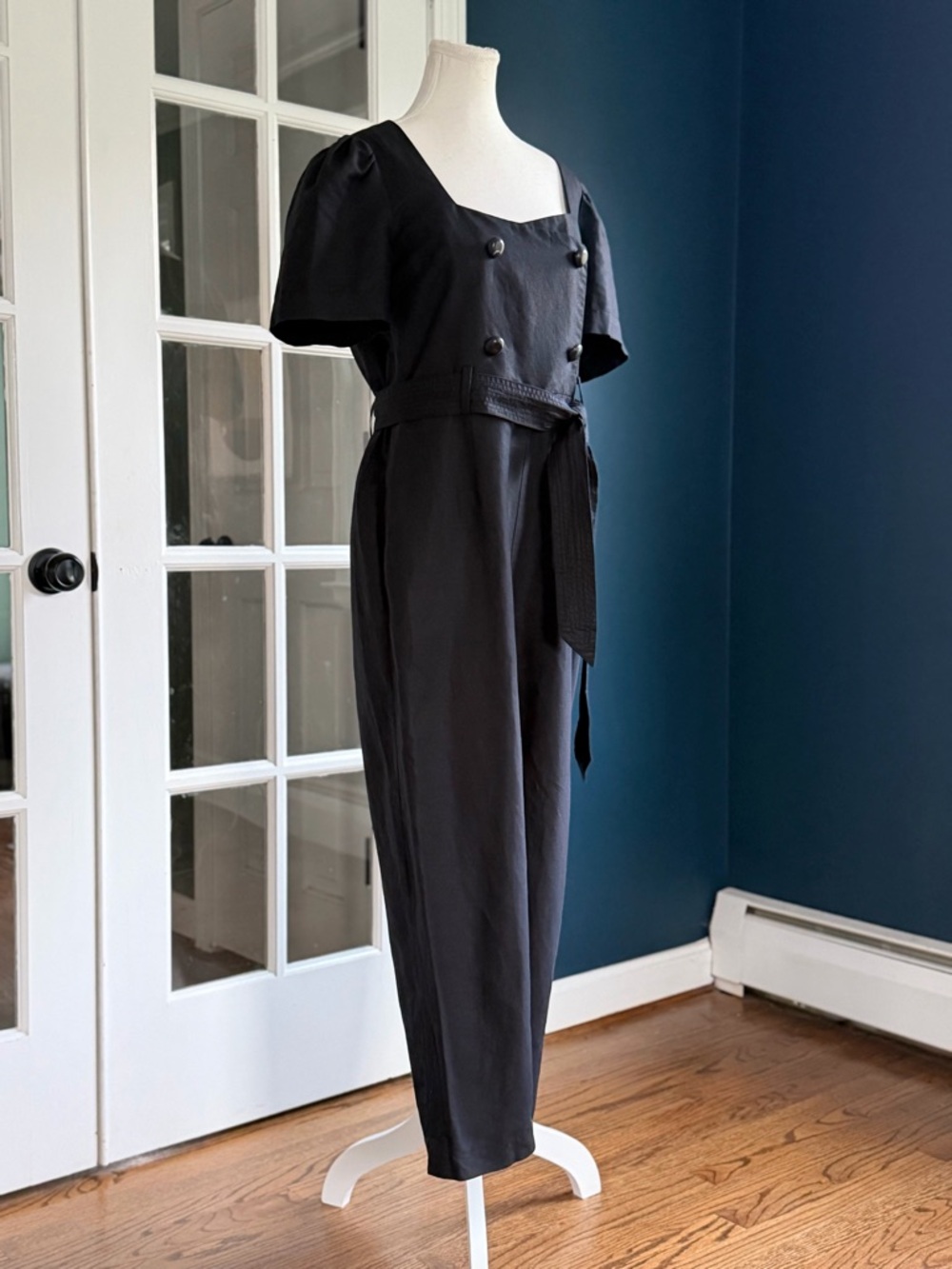 Kate Spade New York Black Cotton/Linen Twill Jumpsuit | Black | Size 6 - Picture 4 of 13